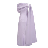 Annabelle Purple CapeDesign Ribbon Maxi Dress