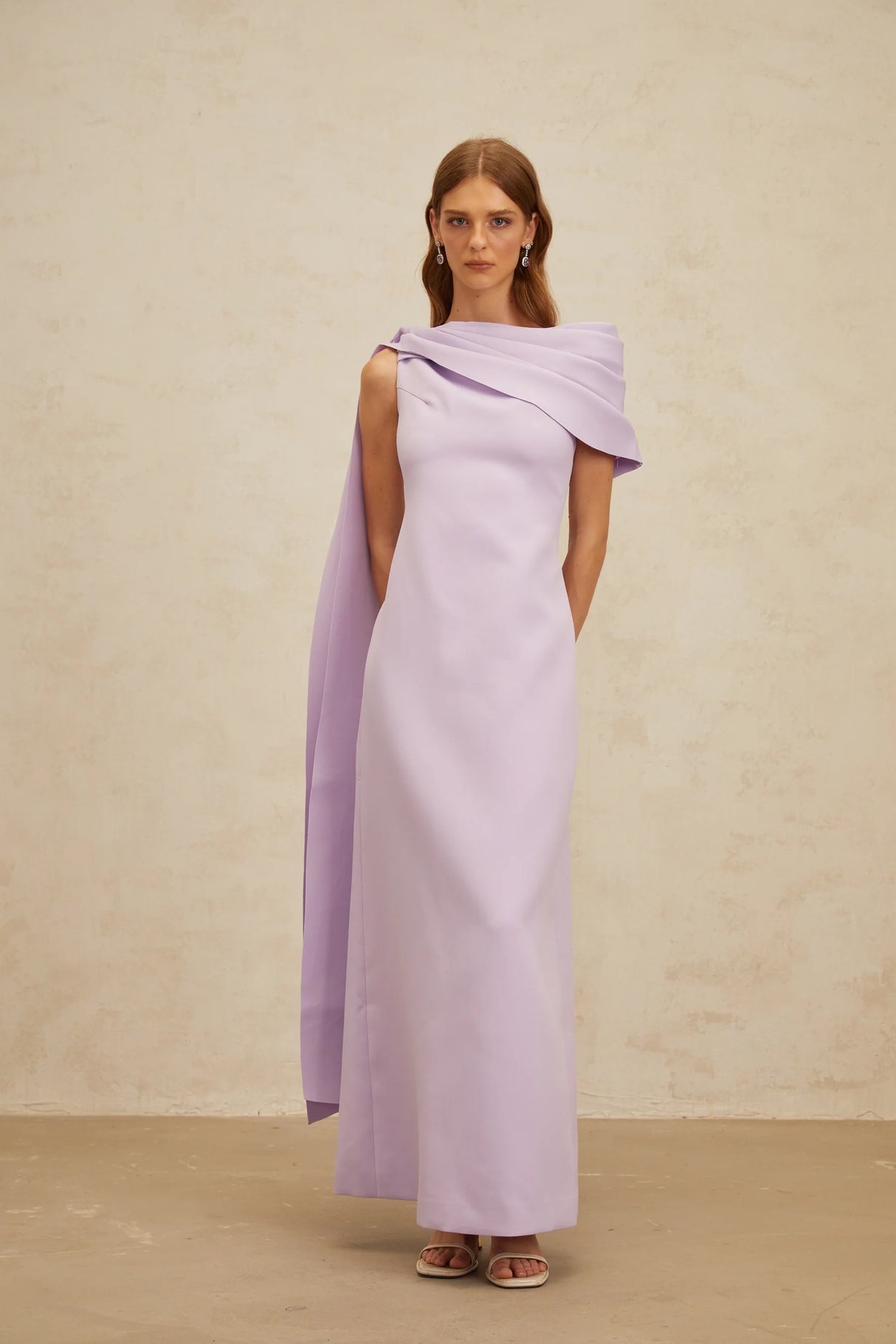 Annabelle Purple CapeDesign Ribbon Maxi Dress