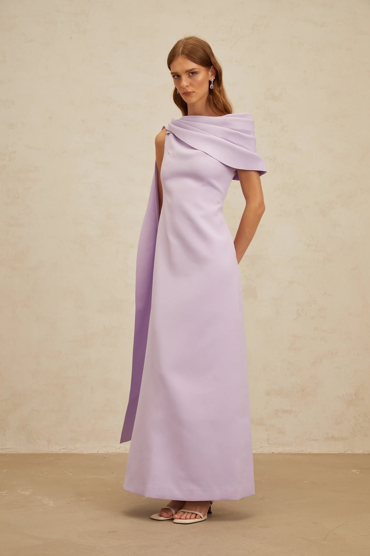 Annabelle Purple CapeDesign Ribbon Maxi Dress