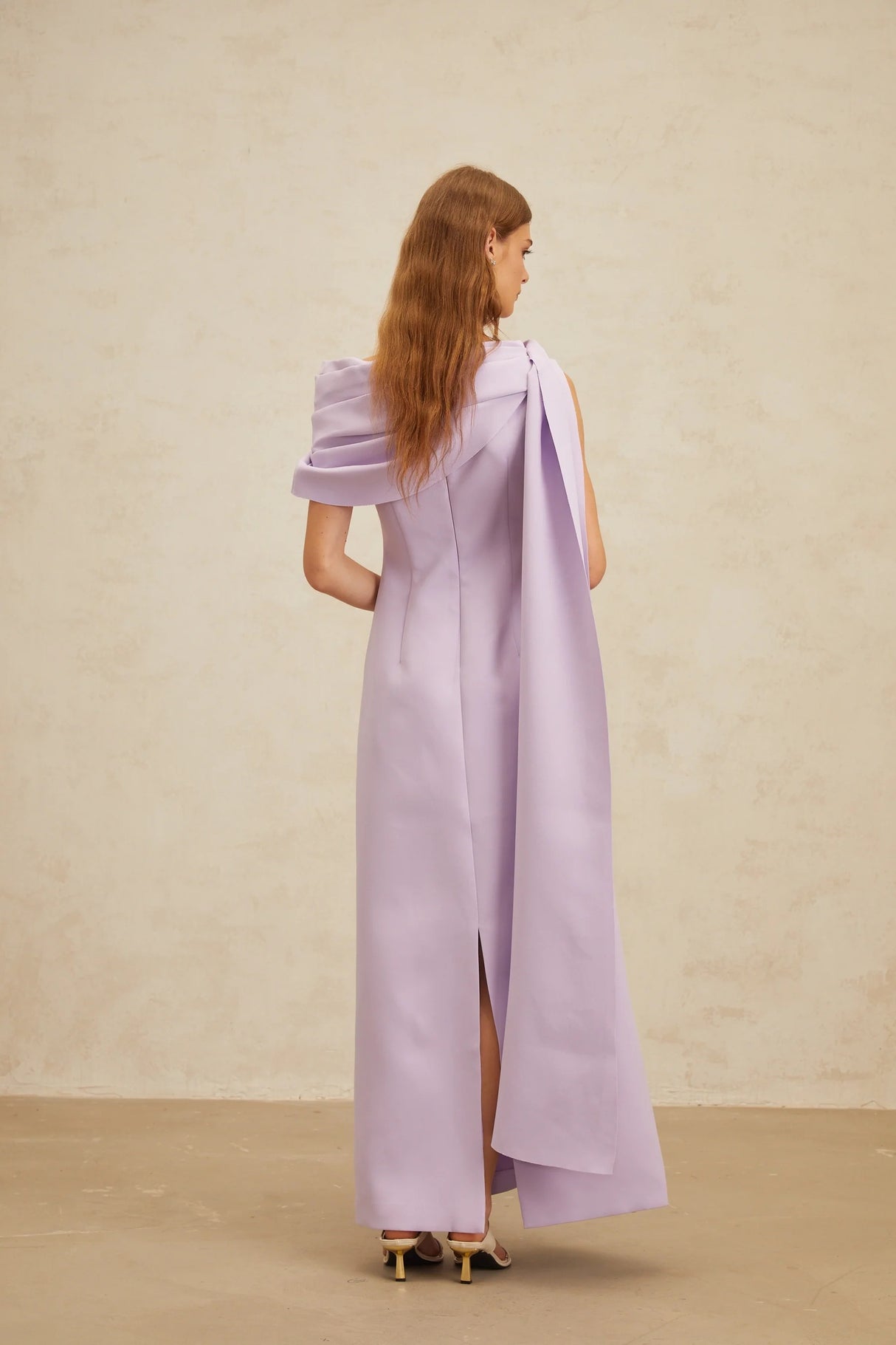 Annabelle Purple CapeDesign Ribbon Maxi Dress