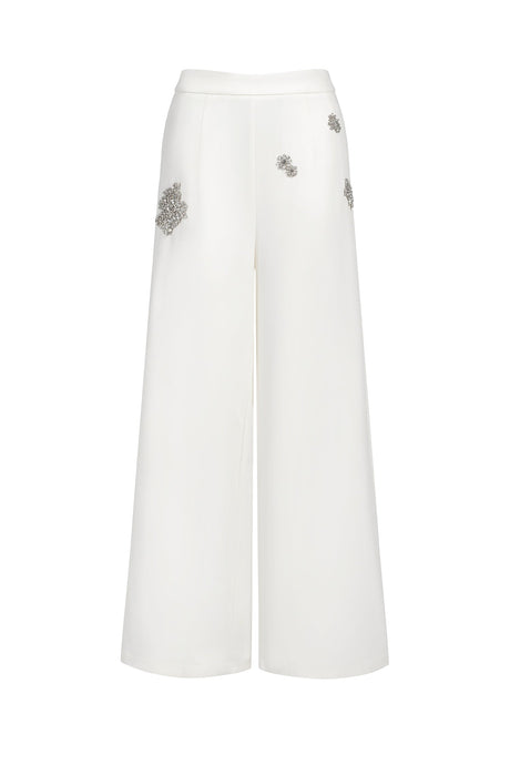 Annabelle White Blazer Set with Wide Leg Trousers