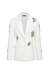Annabelle White Blazer Set with Wide-Leg Trousers