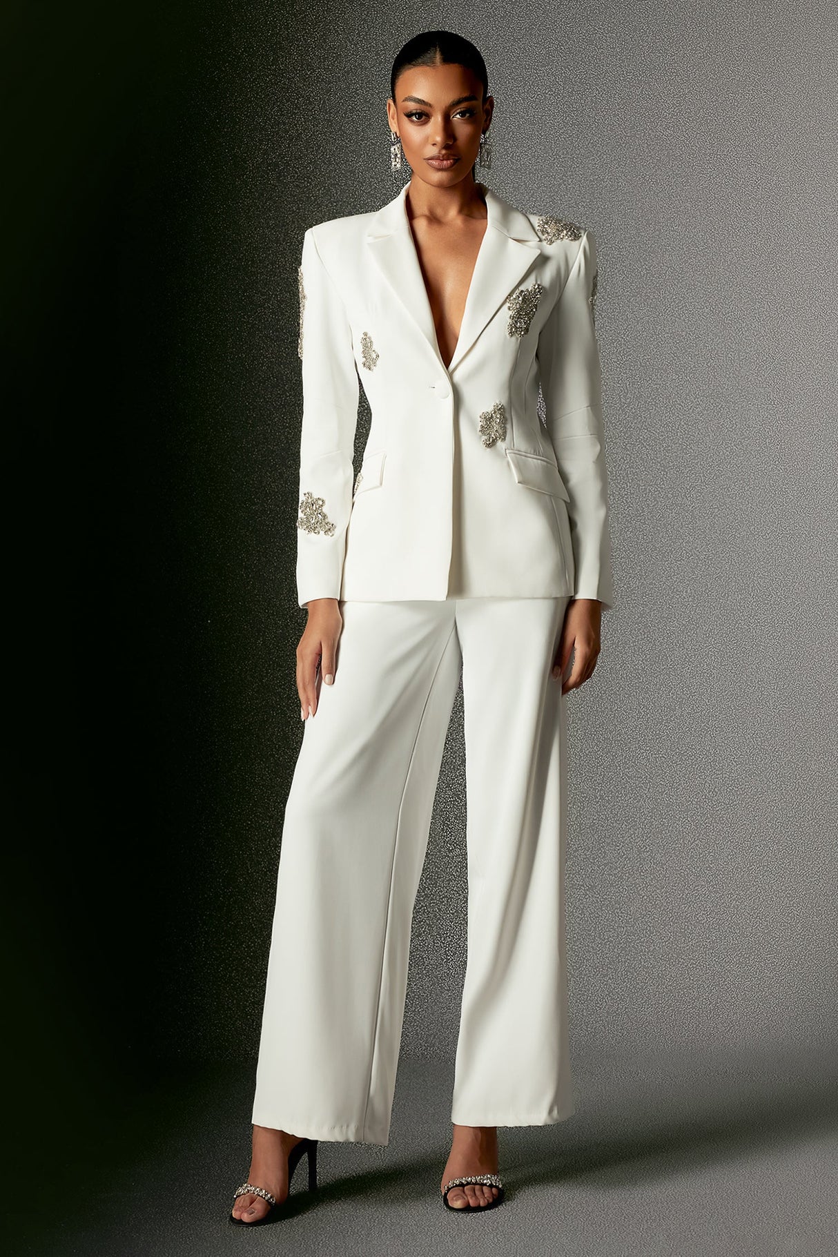 Annabelle White Blazer Set with Wide Leg Trousers for Formal Events and Stylish Nights Out