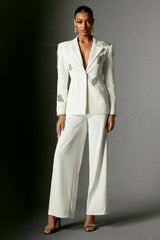 Annabelle White Blazer Set with Wide Leg Trousers for Formal Events and Stylish Nights Out