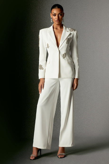 Annabelle White Blazer Set with Wide Leg Trousers for Formal Events and Stylish Nights Out
