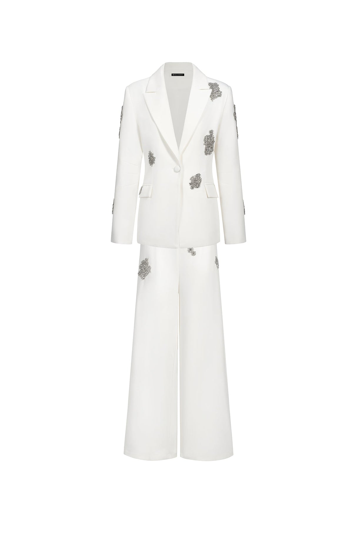 Annabelle White Blazer Set with Exquisite Detailing and Wide-Leg Trousers for Formal Events and Stylish Nights Out