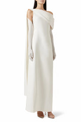 Annabelle White CapeDesign Ribbon Maxi Dress Without Gloves