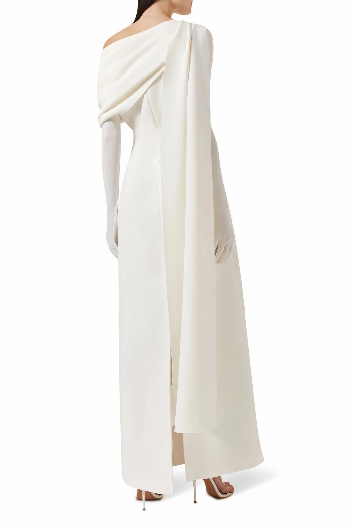 Annabelle White CapeDesign Ribbon Maxi Dress Without Gloves
