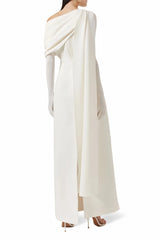 Annabelle White CapeDesign Ribbon Maxi Dress Without Gloves