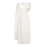Annabelle White CapeDesign Ribbon Maxi Dress Without Gloves