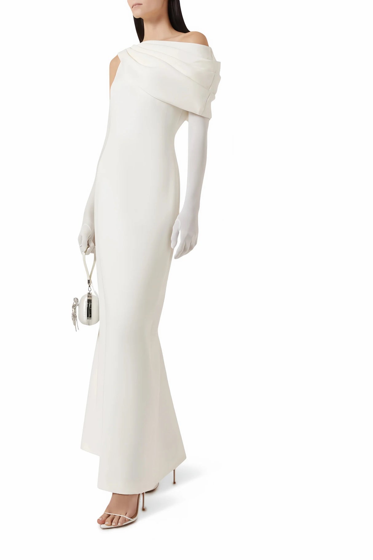 Annabelle White CapeDesign Ribbon Maxi Dress Without Gloves