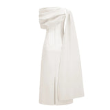 Annabelle White CapeDesign Ribbon Maxi Dress Without Gloves