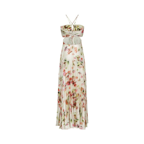 Annalee Floral Maxi Dress - Sleeveless Halter Neck - Bustier Style with Cut - out Design - Pleated with Front Button Fastening
