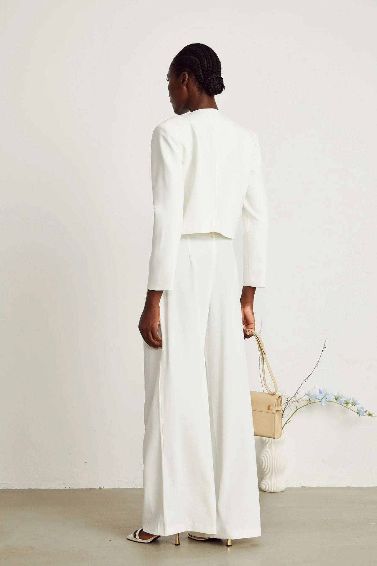 Annalee Jacket & Trousers Set - Crystal & Sequin Embellishments - Cropped Jacket - Straight Leg Trousers - Front Hook & Eye Fastening