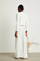 Annalee Jacket & Trousers Set - Crystal & Sequin Embellishments - Cropped Jacket - Straight Leg Trousers - Front Hook & Eye Fastening