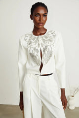 Annalee Jacket & Trousers Set - Crystal & Sequin Embellishments - Cropped Jacket - Straight Leg Trousers - Front Hook & Eye Fastening
