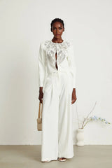 Annalee Jacket & Trousers Set - Crystal & Sequin Embellishments - Cropped Jacket - Straight Leg Trousers - Front Hook & Eye Fastening