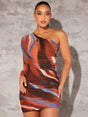 Annalee Mini Dress - Asymmetrical Neck - Tie Dye Pattern - Ruched Details - Slim Fit - High Stretch