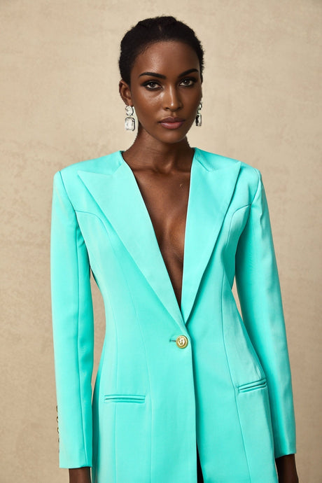 Annalee Mini Dress - Long Sleeve - Peak Lapels - Cinched Waist - Embossed Buttons