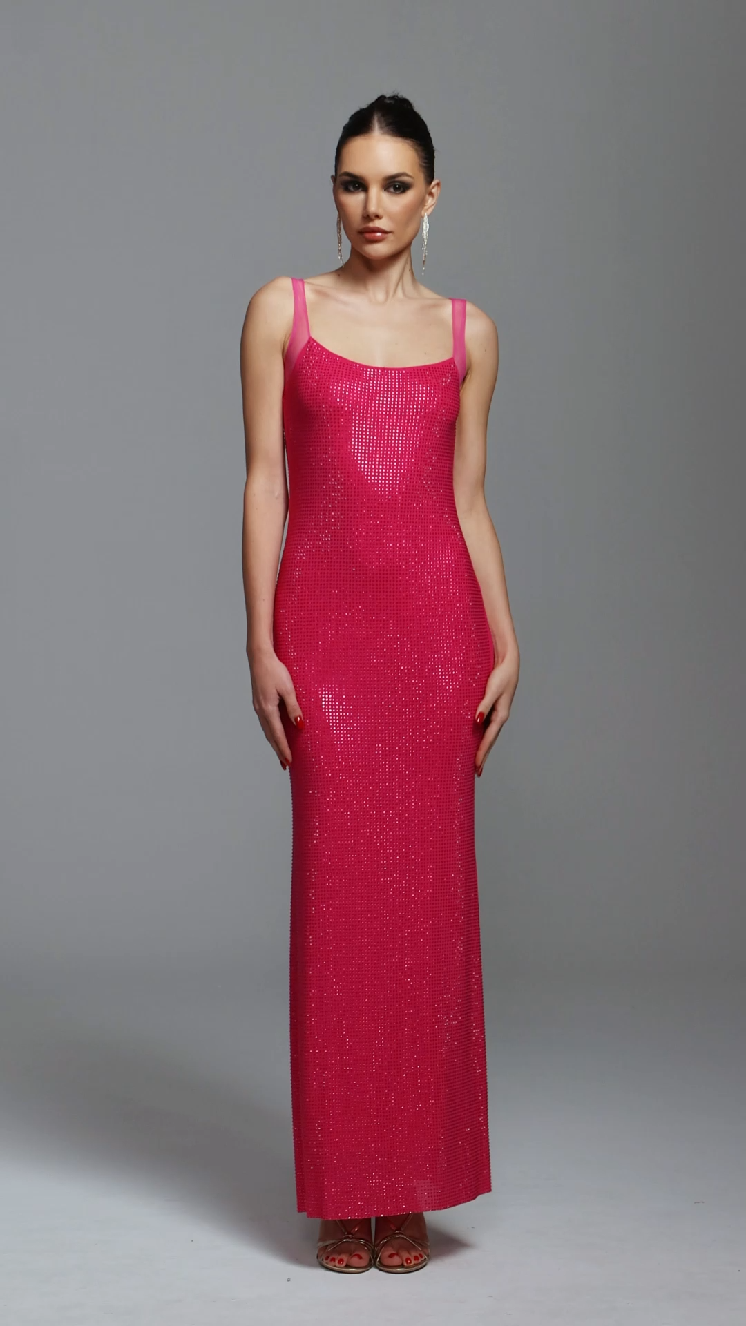 Annalee Pink Backless Maxi Dress Elegant Silhouette Shimmering Detailing Spaghetti Straps