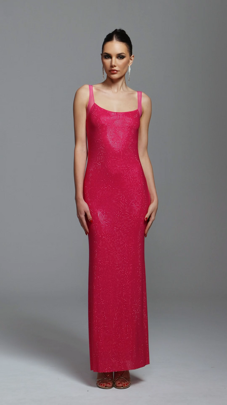 Annalee Pink Backless Maxi Dress Elegant Silhouette Shimmering Detailing Spaghetti Straps