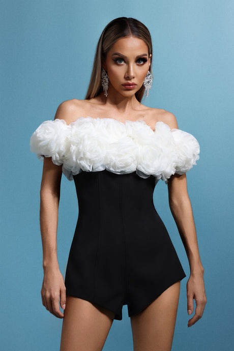 Annalisa Black Floral Off-Shoulder Mini Dress