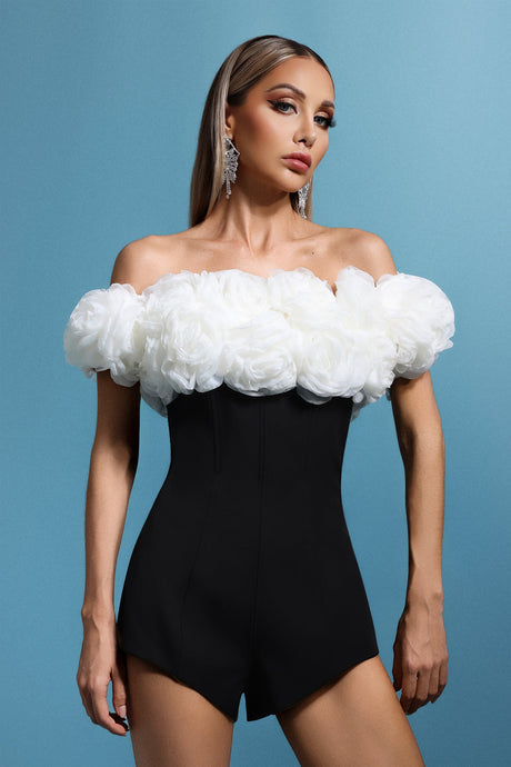 Annalisa Black Off-Shoulder Floral Mini Dress