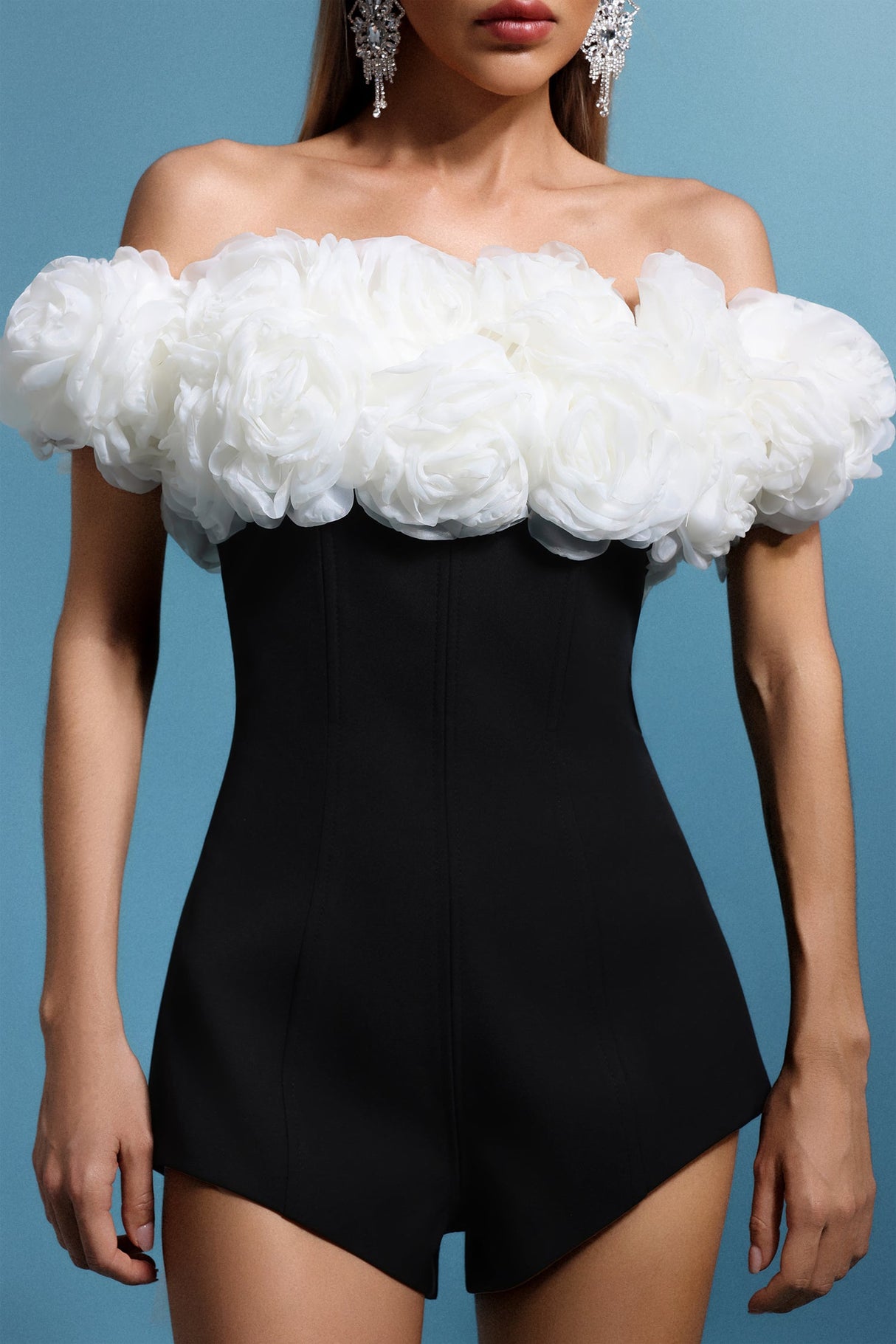 Annalisa Black Off-Shoulder Floral Mini Dress