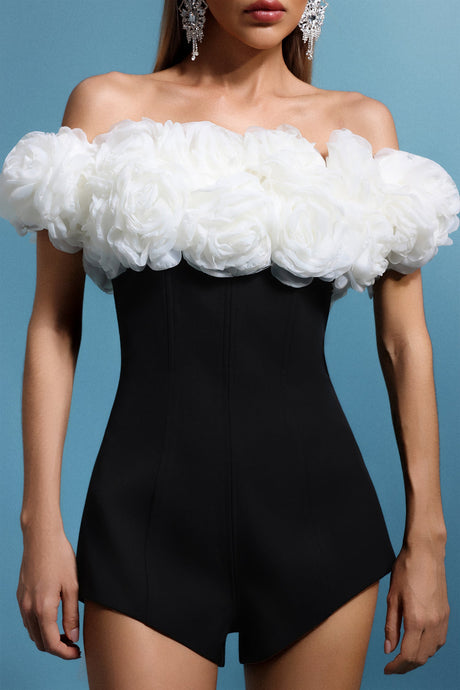 Annalisa Black Off-Shoulder Floral Mini Dress