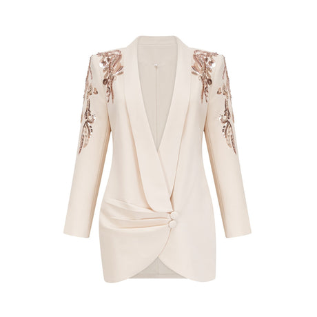 Annalisa Blazer - Plunging V - neck - Crystal Embellishment - Sequined Detailing