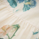 Annalisa Floral Midi Dress - V - Neck - Short Puff Sleeves - Flounce Hem - A - line Skirt Cut