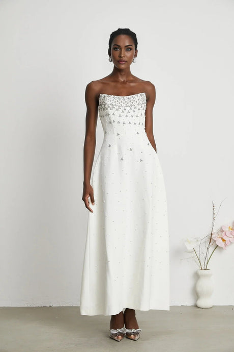 Annalisa Maxi Dress - Off - The - Shoulder Style - Glamorous Embellishments - Sleeveless - Rear Zip Fastening