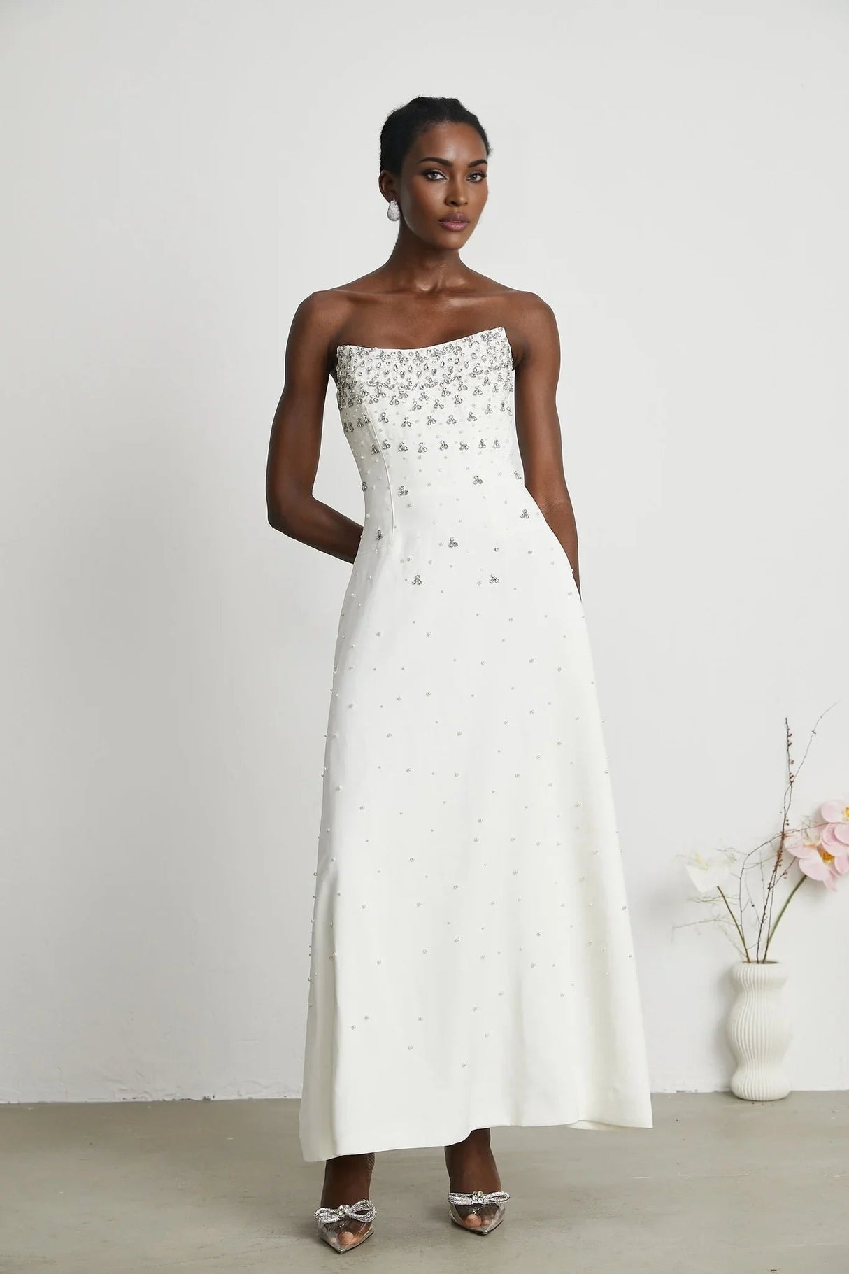 Annalisa Maxi Dress - Off - The - Shoulder Style - Glamorous Embellishments - Sleeveless - Rear Zip Fastening