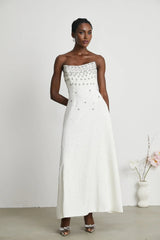 Annalisa Maxi Dress - Off - The - Shoulder Style - Glamorous Embellishments - Sleeveless - Rear Zip Fastening
