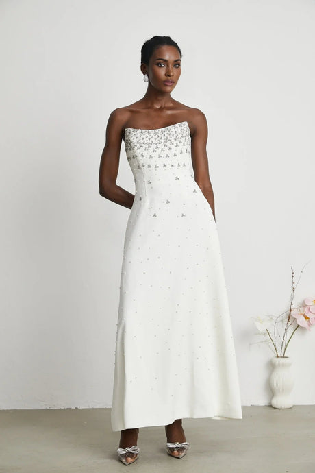 Annalisa Maxi Dress - Off - The - Shoulder Style - Glamorous Embellishments - Sleeveless - Rear Zip Fastening