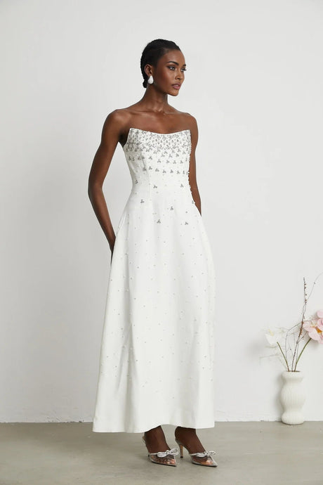 Annalisa Maxi Dress - Off - The - Shoulder Style - Glamorous Embellishments - Sleeveless - Rear Zip Fastening