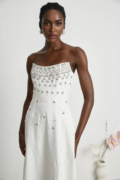 Annalisa Maxi Dress - Off - The - Shoulder Style - Glamorous Embellishments - Sleeveless - Rear Zip Fastening