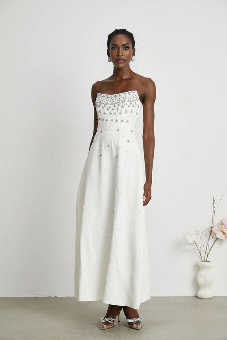 Annalisa Maxi Dress - Off - The - Shoulder Style - Glamorous Embellishments - Sleeveless - Rear Zip Fastening