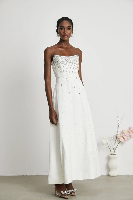 Annalisa Maxi Dress - Off - The - Shoulder Style - Glamorous Embellishments - Sleeveless - Rear Zip Fastening