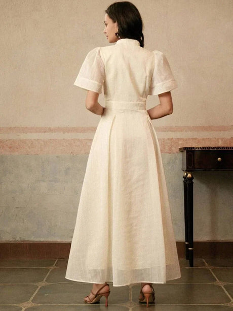 Annalisa Maxi Dress - Stand Collar - Wedding - Flounce Sleeve - High Waist - A Line