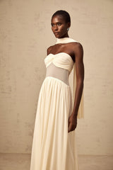 Annalisa Midi Dress Mesh Scarf - Design Stretch Ruched Panelled Sheer