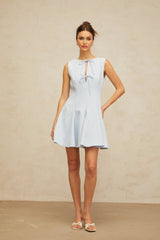 Annalisa Mini Dress Blue Bowknot Godet Design & Cut - Out Detailing