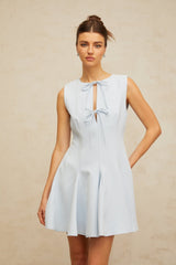 Annalisa Mini Dress Blue Bowknot Godet Design & Cut - Out Detailing