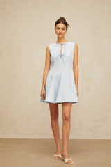 Annalisa Mini Dress Blue Bowknot Godet Design & Cut - Out Detailing