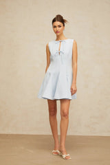 Annalisa Mini Dress Blue Bowknot Godet Design & Cut - Out Detailing