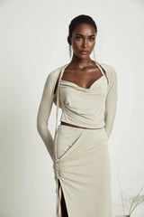 Annalisa Top & Skirt Set - Layered Construction - Cut - Out Design - Adjustable Halter Strap - Side Slit - Gathered Effect