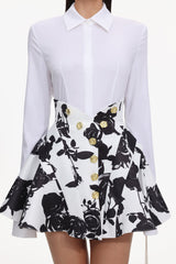 Annalisa White Shirt and Floral Print Flared Skirt Two-Piece Set