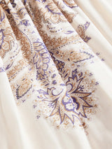 Annamaria Midi Dress - Spaghetti Strap - Flared Hem - High Waist - Contrast Lace - Paisley & Plants
