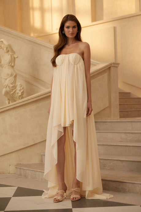 Anneli Beige Mullet Chiffon Midi Dress