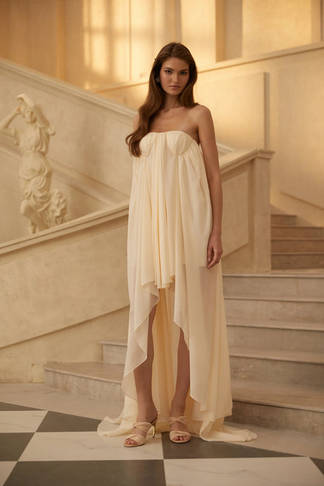 Anneli Beige Mullet Chiffon Midi Dress